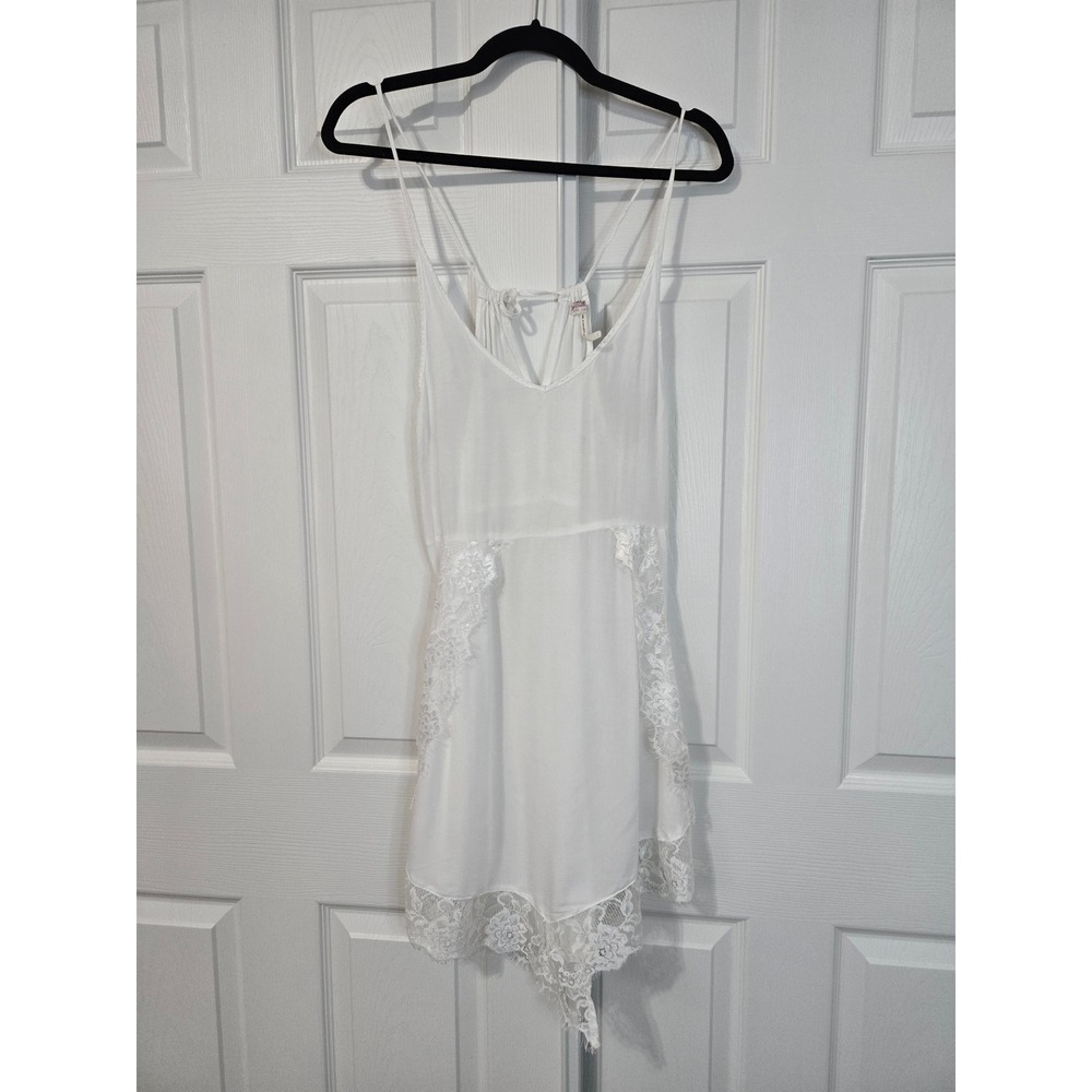 Free People Intimately White Lace Trim Handkerchief Hem Slip Dress V-Neck Boho